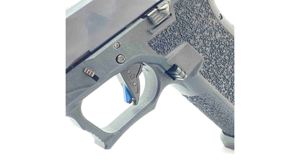 Cross Armory P80 9mm Trigger w/ Bar, Drop-in Shoe &amp; 3.5 Spring, Gen1-3, Flat Faced, Anodized Aluminum, Black/Blue Safety, crP80Tdi-bk-bl