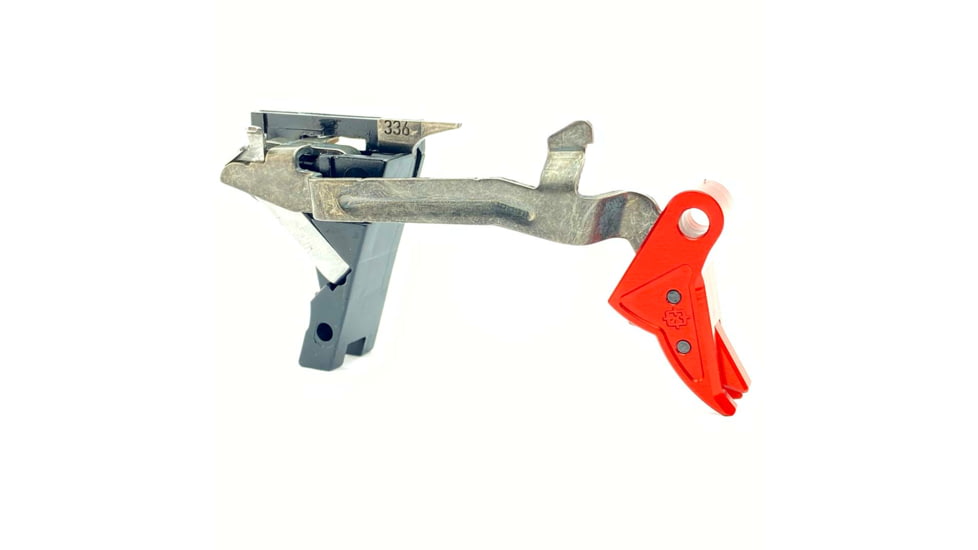 Cross Armory P80 9mm Trigger w/ Bar, Drop-in Shoe &amp; 3.5 Spring, Gen1-3, Flat Faced, Anodized Aluminum, Red/Red Safety, crP80Tdi-rd