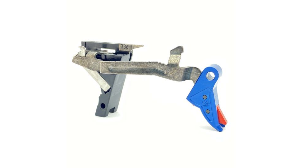 Cross Armory Pistol Trigger w/ Bar, Shoe &amp; 3.5lb Spring, P80 Gen 1-3, 9mm Luger, 6061-T6, Anodized, Blue/Red, crP80Tdi-bl-rd