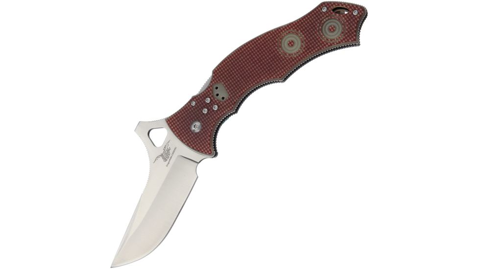 CSSD/SC Bram Frank Design LLC Bowie Magnum Red Check Folding Knife,3.75in,8Cr13MoV Steel,Bowie,Red,G10 Handle CSSD12