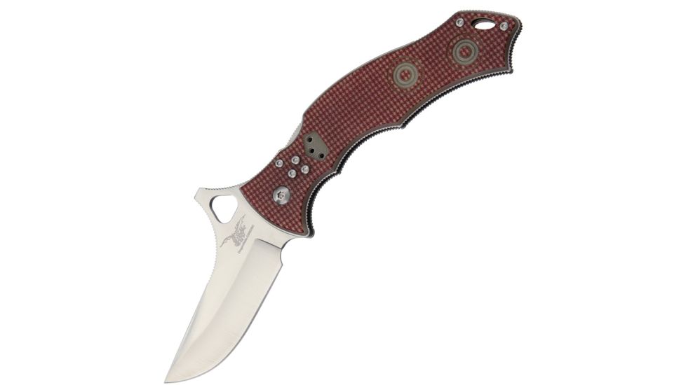 CSSD/SC Bram Frank Design LLC Bowie Standard Red Check Folding Knife,3in,8Cr13MoV Steel,Bowie,Red,G10 Handle CSSD07
