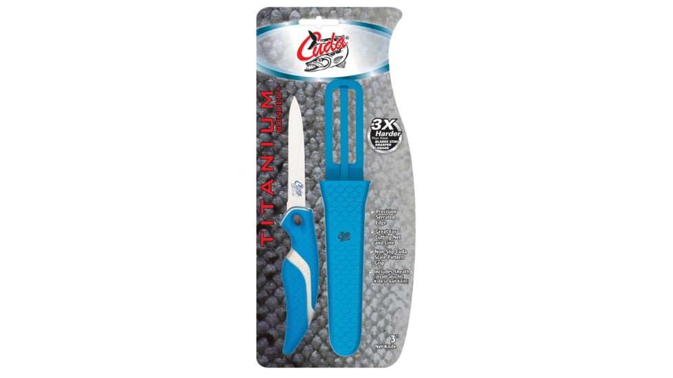 Cuda 3in Titanium Bonded Net Knive With Sheath, German 4116 Corrosion-Resistant Stainless Steel Blade, Non-Slip Cuda Scale Pattern Grip, 18099