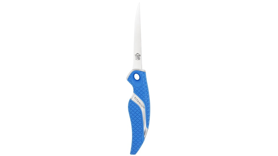 Cuda 4in Titanium Bonded Fillet Knive, German 4116 Corrosion Resistant Stainless Steel Blade, Non-Slip Cuda Scale Pattern Grips, 18853