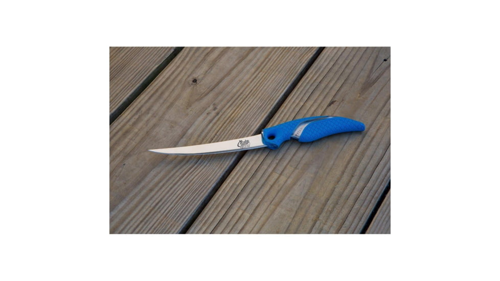 Cuda 6in Titanium Bonded Curved Boning Knive, Titanium Bonded Blade, Non-Slip Cuda Scale Pattern, 18833