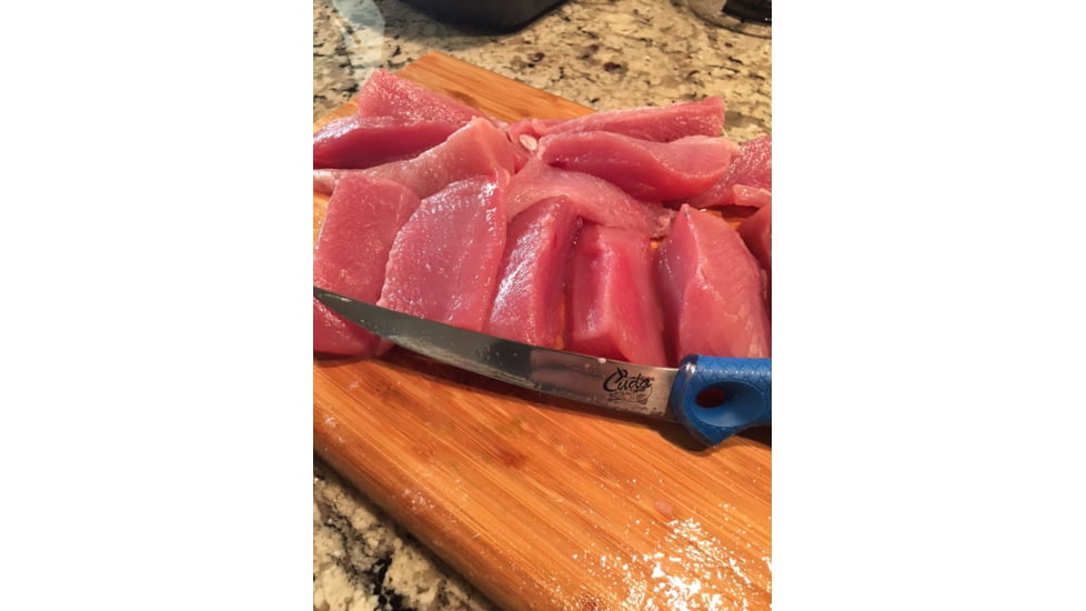 Cuda 6in Titanium Bonded Curved Boning Knive, Titanium Bonded Blade, Non-Slip Cuda Scale Pattern, 18833