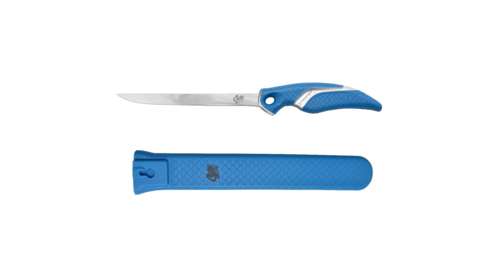 Cuda Knives Cuda 7 in Fillet With Sheath Fixed Blade Knife, 7in, German 4116 Steel, Standard Edge, Blue, Synthetic Handle, 18124