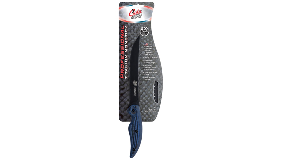 Cuda Knives Cuda 7 in Wide Fillet Fixed Blade Knife, 7in, Standard Edge, Black, 18126