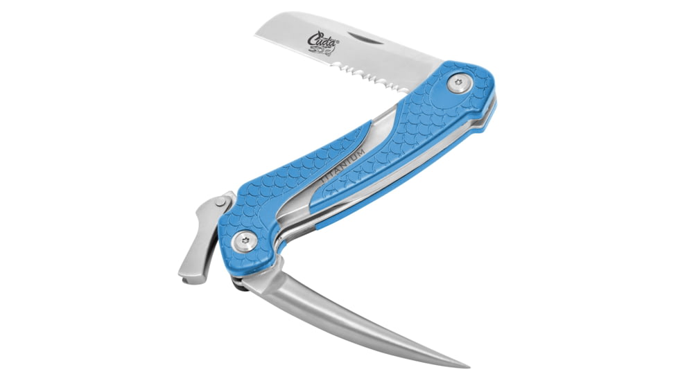 Cuda Knives Cuda Marlin Spike Folder Folding Knife,3in,German 4116 Steel,Partially Serrated,Blue,Synthetic Handle, 18092