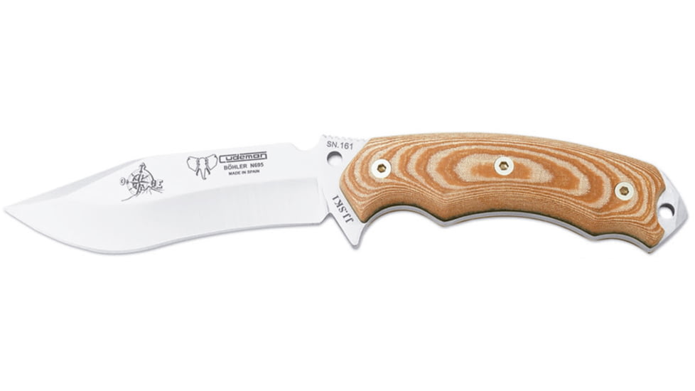 Cudeman 124 Quality Fixed Blade Knife, 12 cm, Bohler N-695 Steel, Brown Micarta w/ Black Liners, Brown Leather Sheath, 124-XC