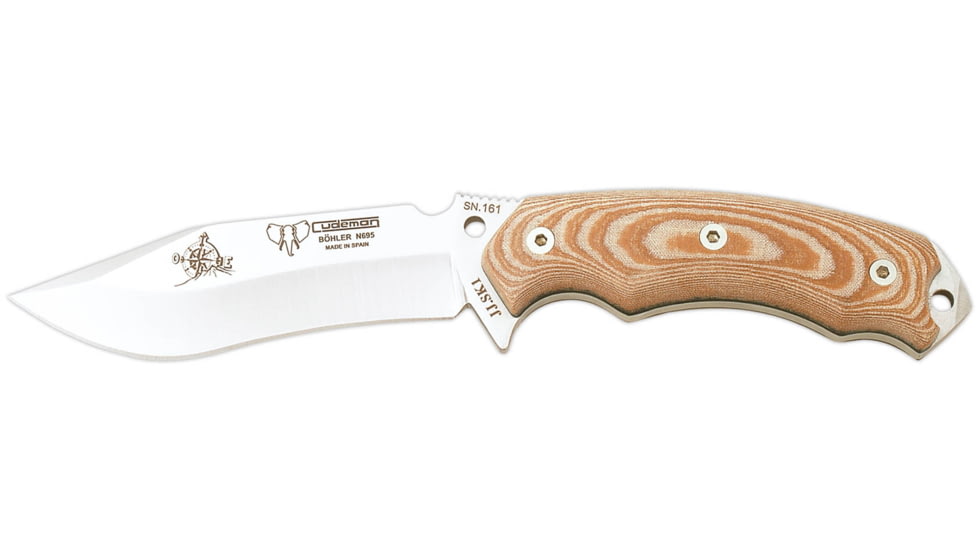 Cudeman 124 Quality Fixed Blade Knife, 12 cm, Bohler N-695 Steel, Brown Micarta w/ Black Liners, Kydex Sheath, 124-XK