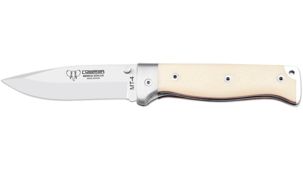 Cudeman 384 Quality Folding Knife, 10 cm, Bohler N-690Co, White Micarta w/ Red Liners, 384-B