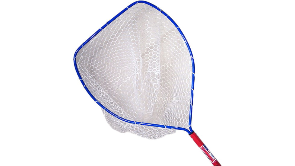 Cumings Red, White &amp; Blue Boat Net, Blue Bow 38in-70in Red Octagon Handle, White/Ghost Rubber Netting, 21inX25, RWB-OCT37-6-2P/3