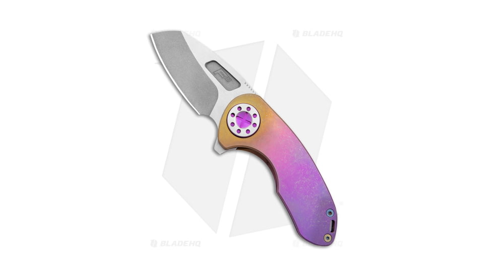 Curtiss Knives F3 Compact Folding Knife, 2.50in, CPM MagnaCut, Sheepsfoot Blade, Titanium, Spectrum Handle, Rainbow Ti WF, Two Tone, Spectrum/Gray, 6.25 inch, BHQ-178885
