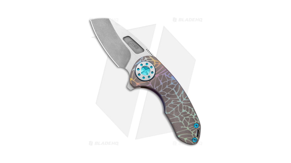 Curtiss Knives F3 Compact Folding Knife, 2.50in, CPM MagnaCut, Sheepsfoot Blade, Titanium, Gray/Spectrum Handle, Webbed Rainbow Ti WF, Two-Tone, Gray/Spectrum/Gray, 6.25 inch, BHQ-178888