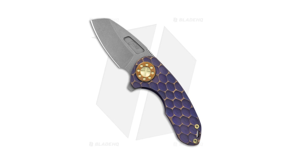 Curtiss Knives F3 Compact Folding Knife, 2.50in, CPM MagnaCut, Sheepsfoot Blade, Titanium, Purple Handle, Blue/Gold Ti WF, BB/SW, Purple/Gray, 6.25 inch, BHQ-178891