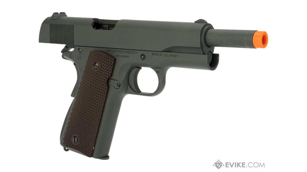 Cybergun / Spartan Military &amp; Law Enforcement Officially Licensed Colt 1911A1 Pistol with Parkerized Finish by Cybergun, Gun Metal / Brown, 180532 / EVKCCB760BAB