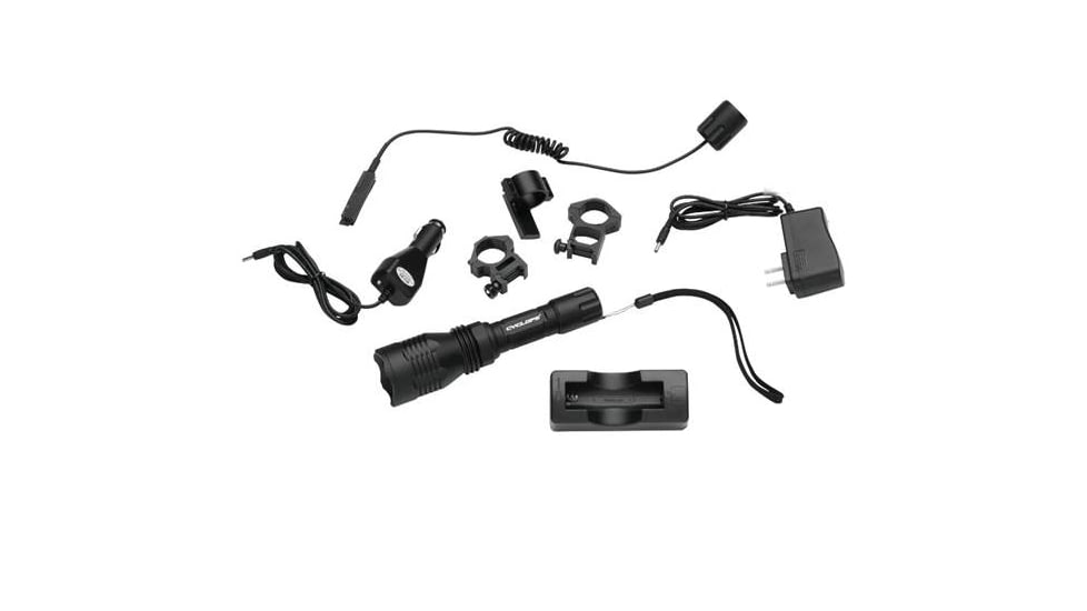 Cyclops Scope Mounted Varmint Light, Rechargeable LED Flashlight w/ Green LED, 250 Lumens, Clam Pack, Black, CYC-VB250NC