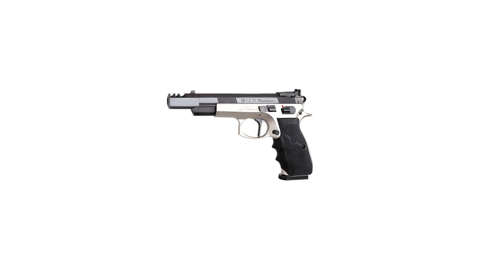 CZ-USA 75-Champion Pistol, 9mm Luger, 4.5in barrel, steel frame, wraparound rubber grip, recoil operated semi-automatic, adjustable target, 16 round magazine, CZ-75 CH-9MM-4.5-1-FRRMPG