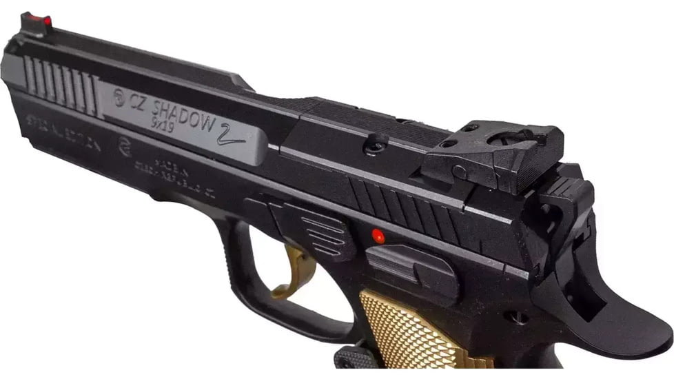 CZ-USA Shadow 2 Gold Digger OR FS Semi Auto Pistol, 9mm Luger, 4.89 inch Barrel, Adjustable Rear Sght, Golden Grip, 2-Mag 19 Rounds Capacity, 91242
