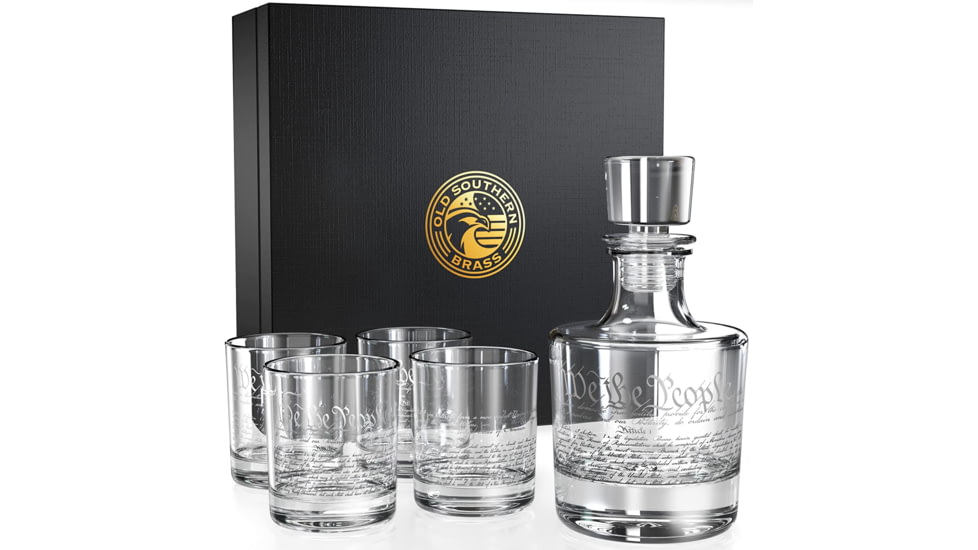 Old Southern Brass Constitution of the United States Premium Gift Box, Decanter Whiskey Glass Gift 5 per Set, Clear, 12 oz, OSB-5PCSET-COTUS