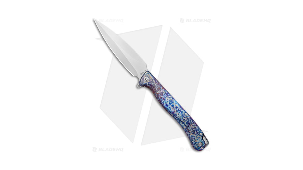 Daggerr Knives Vendetta Folding Knife, 5.00in, Bohler M390 Stainless Steel, Dagger Blade, Titanium, Blue Handle, Blue/Gray, 11.00 inch, BHQ-177003