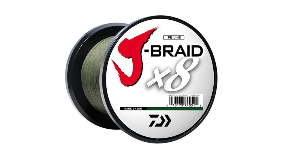 Daiwa J-Braid 8X Braided Line w/Bulk Spool, 3000yds, 40lb, Dark Green, JB8U40-3000DG