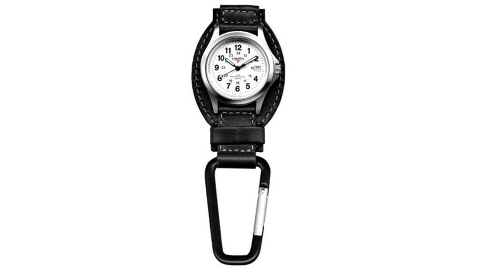 Dakota Watches Leather Hanger, White Dial, Black Leather, Black Carabineer 3552-6