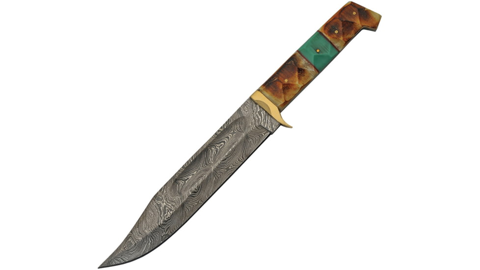 Damascus Burnt Bone Bowie Knife, 8 Damascus steel bowie blade, Burnt bone and turquoise handle, DM-1256