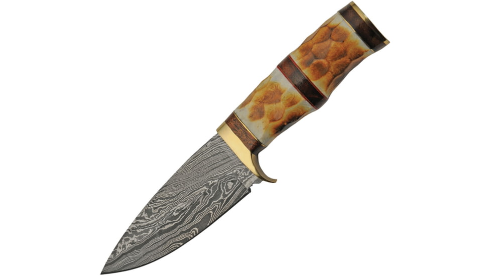 Damascus Burnt Hunter Knife, 4.5 Damascus steel blade, Burnt bone handle, DM-1254