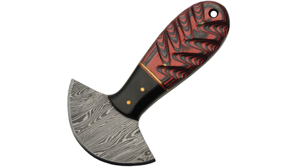 Damascus Cutter Colorwood Fixed Blade Knife, 1.00 in, Damascus Steel, Ulu Blade, Red Sculpted Pakkawood Handle, DM1298RD