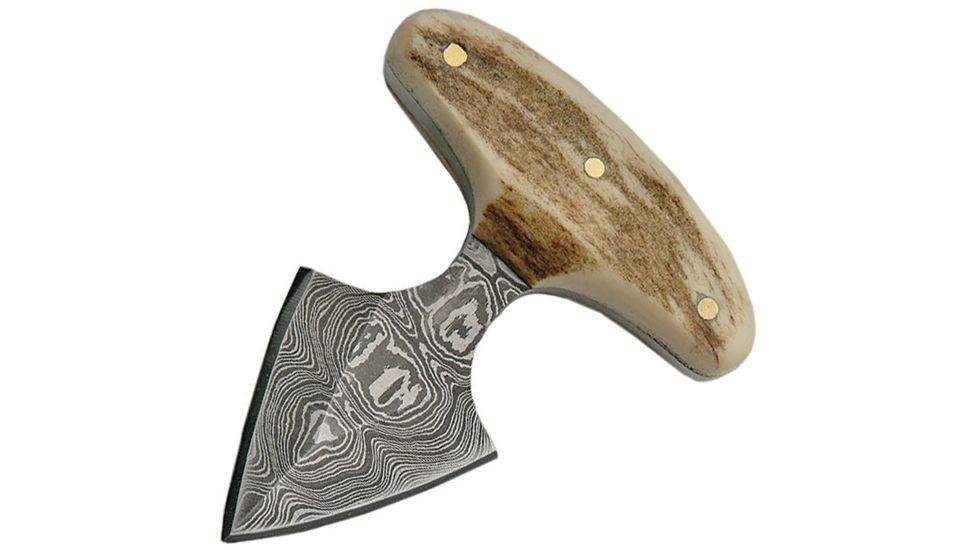 Damascus Push Dagger Fixed Blade Knife, 2in, Damascus Steel, Standard Edge, Stag Handle, DM1119