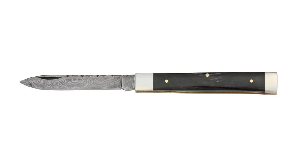 Damascus Doctors Fold Knife, Horn Handle DM1005BK