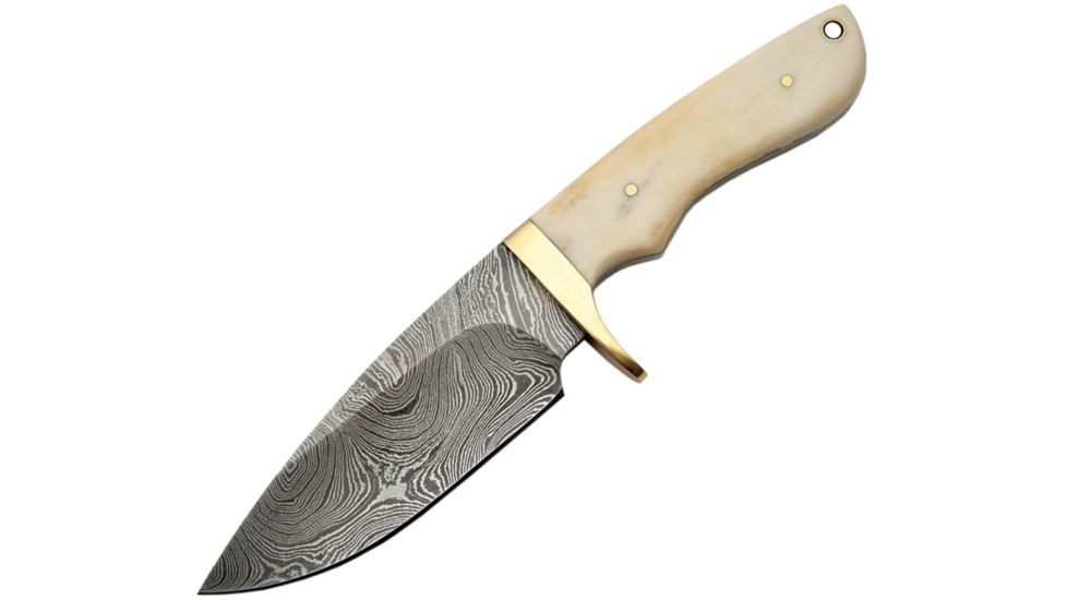 Damascus Fixed Blade Bone Handle Fixed Blade Knife, 9in, 4.5in, Damascus Steel, White, Smooth Bone Handle DM1089BO