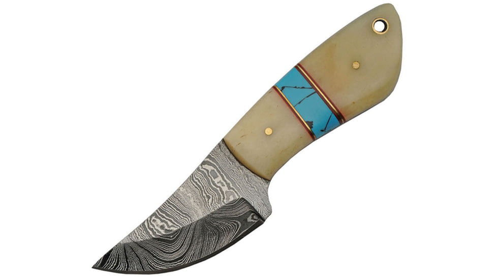 Damascus Fixed Blade Bone Knife, 2.75 Damascus steel blade, Natural smooth bone handle, DM-1238