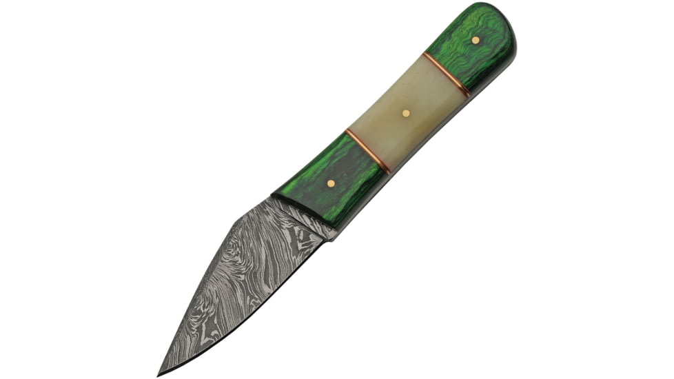Damascus Green Bone Skinner Knife, 3.25 Damascus steel blade, Camel bone and green wood handle, DM-1258GN