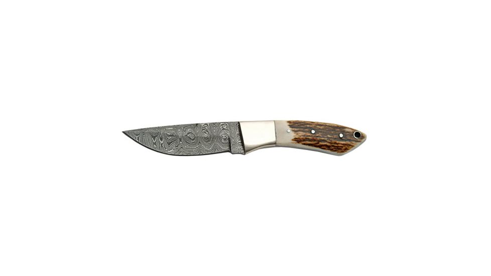 Damascus Hunter Fixed Knife, Damascus Steel Drop Point Blade, Stag Handle DM1050SG