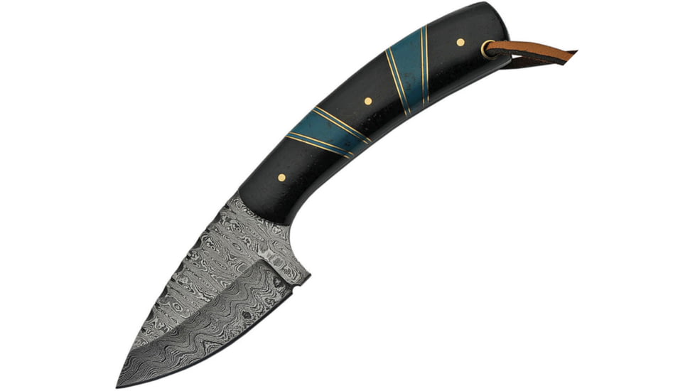 Damascus Hunter Turquoise Knife, 3 Damascus steel blade, Black synthetic and turquoise handle, DM-1233BK