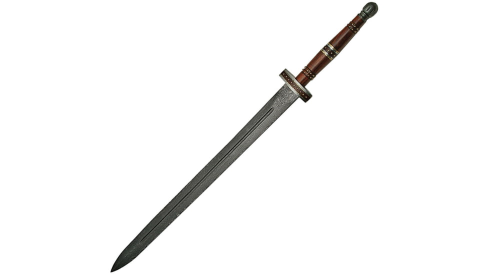 Damascus Imperial Damascus Sword, Overall 37in, Blade 27in L Damascus Steel L Standard Edge, Handle, brown, DM5016