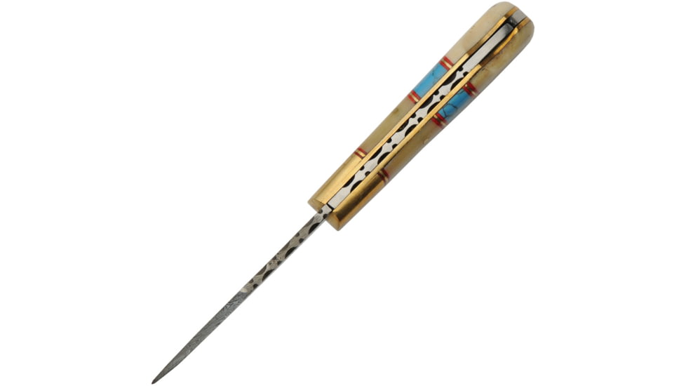 Damascus Lockback Bone/Turquoise
