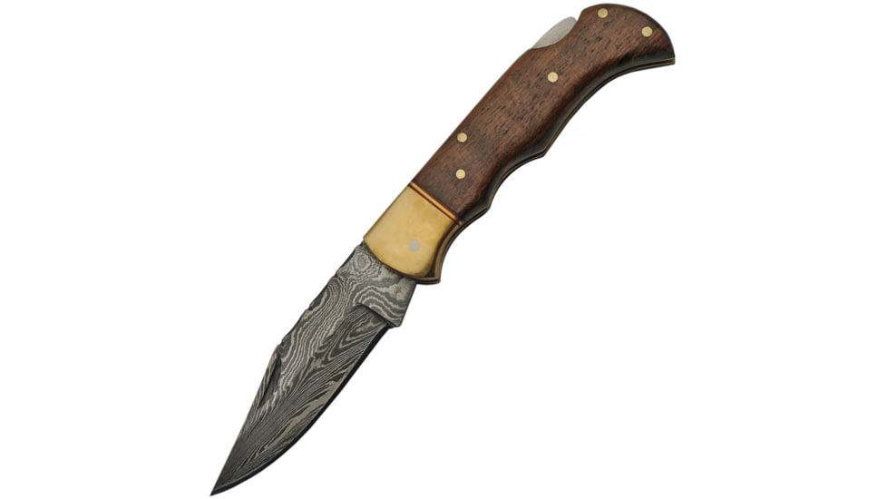 Damascus Lockback Wood Folding Knife, 2.75 Damascus steel clip point blade, Wood handle, DM-1213