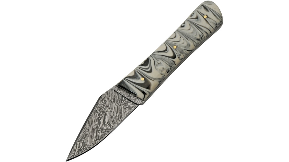 Damascus Marble Skinner Black Knife, 3.25 Damascus steel blade, Black and white resin handle, DM-1258BK