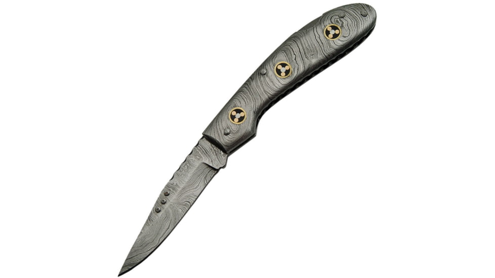 Damascus Mosaic Pins Lockback Folding Knife, 3in Damascus Steel Clip Point Blade, Damascus Steel, DM-1135