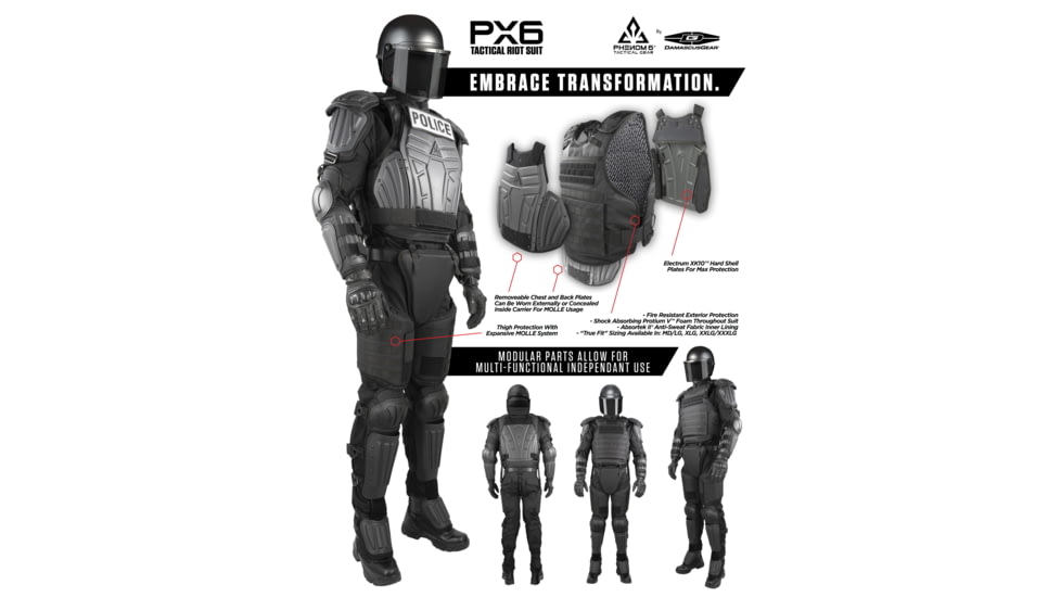 Damascus Protective Gear Phenom6 PX6 Tactical Riot Suit, Black, Extra Large, PX6 -XL