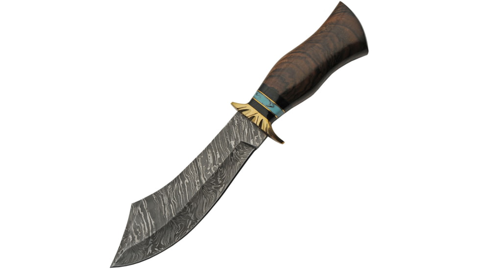 Damascus Scimitar Bowie Knife, 7 Damascus steel blade, Walnut handle, DM-1252