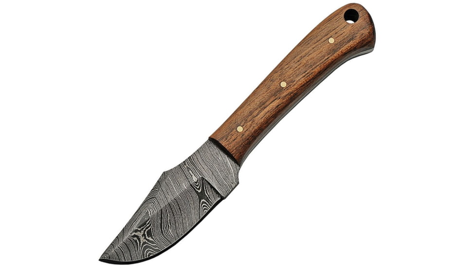 Damascus Short Skinner Walnut Knife, 6.5in Overall, 3in Damascus Steel Skinner Blade, Walnut Handle, Brown Leather Sheath, DM-1193WN