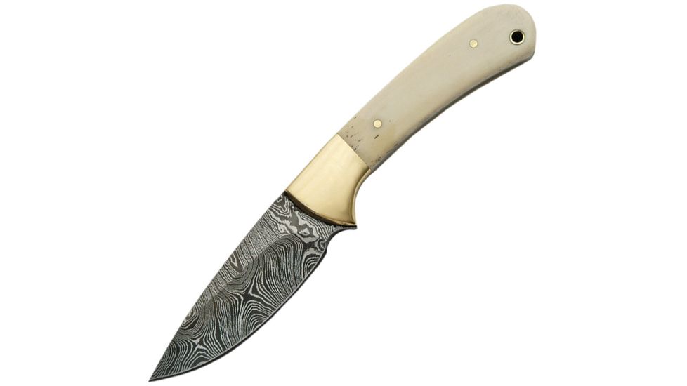 Damascus Small Skinner Bone Handle Fixed Blade Knife, 3.25in, Damascus Steel, Standard Edge, Natural, Bone Handle DM1129