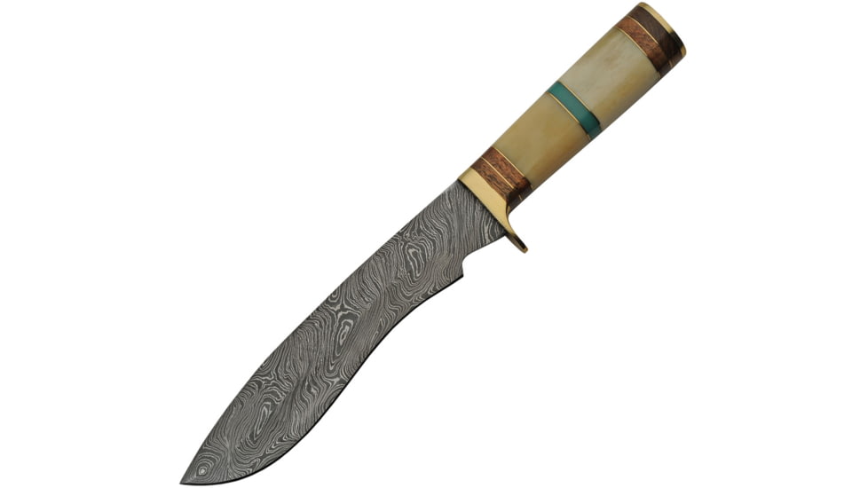 Damascus Turquoise Hunter Knife, 8 Damascus steel blade, Natural bone, walnut, and turquoise handle, DM-1255