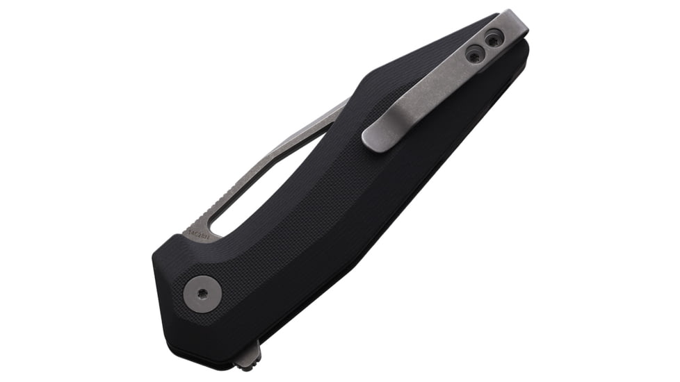 Damned Designs Brahma Black G10 Tumbled Folding Knife, 4.75in Closed, 3.5in Tumbled 14C28N Sandvik Stainless Blade, Black G10 Handle, BRAHMA-BLK-G10-14C28N-SW