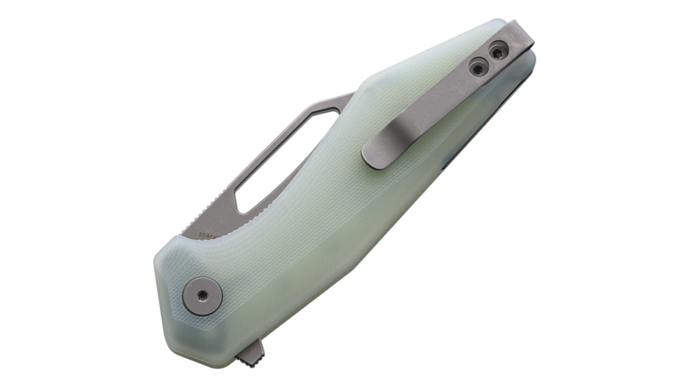 Damned Designs Hades Jade G10 Folding Knife, 5in Closed, 3.5in Stonewash 14C28N Sandvik Stainless Clip Point Blade, Jade G10 Handle, HADES_JD_G10_154CM_SW