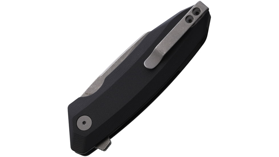 Damned Designs Wraith Black G10 Tumbled Folding Knife, 4.75in Closed, 3.25in Tumbled 14C28N Sandvik Stainless Blade, Black G10 Handle, WRAITH-BLK-G10-14C28N-SW